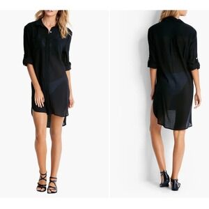 Seafolly Cover-Up Womens S Black Crinkle Twill‎ Beach Shirt